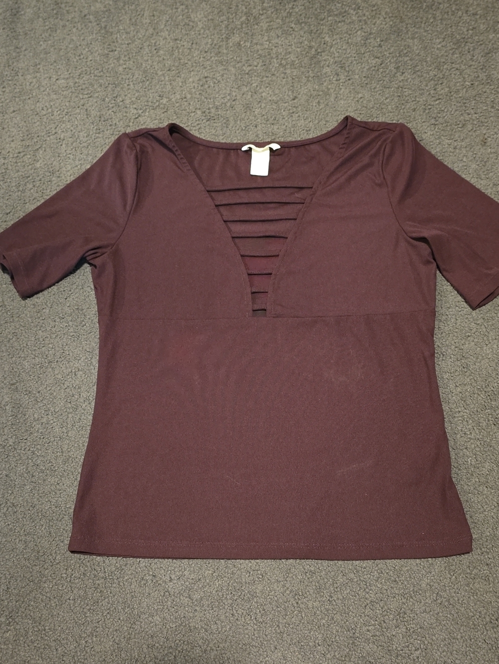 H&M Plum Short Sleeve Top with Strappy V Detail